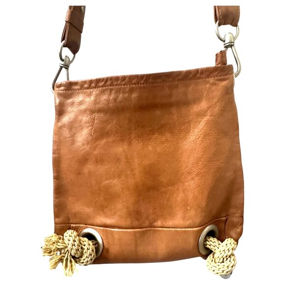 Renato Angi Venezia Italy Brown Leather Nautical Rope Accent Crossbody Purse - Picture 1 of 6